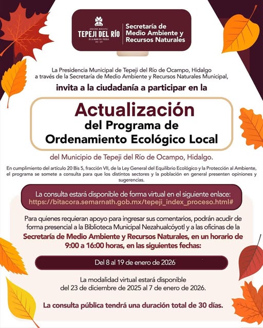 Aún puedes participar en La Consulta Pública del Programa de Ordenamiento Ecológico Local de Tepeji