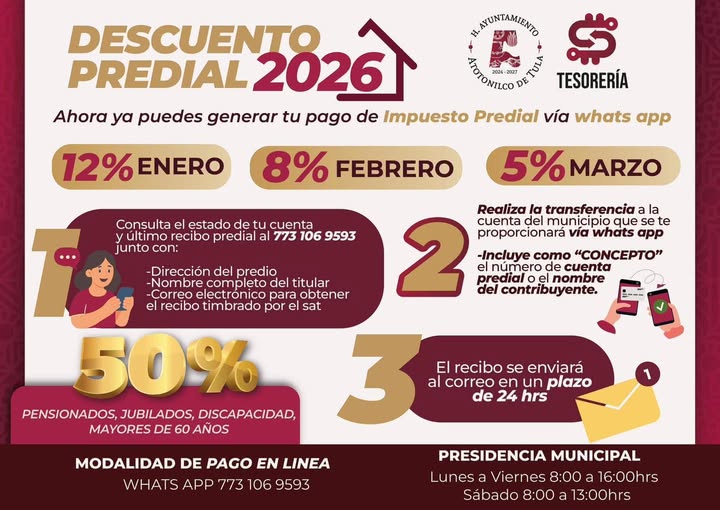 Aprovecha los descuentos en el pago del impuesto predial que el gobierno de Atotonilco de Tula tiene para ti