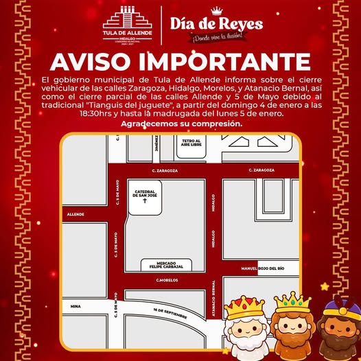 Habrá cierre de circulación por Feria del Juguete en Tula de Allende
