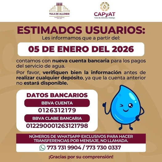 Que no se te pase, CAPyAT tiene una nueva cuenta bancaria para realizar tu pago de servicio