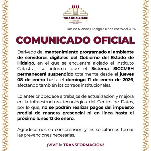 Aviso importante para los habitantes de Tula de Allende