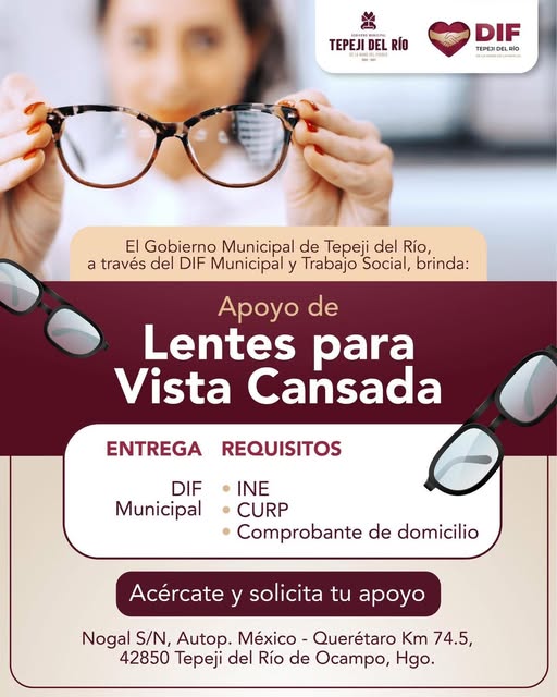 Si necesitas lentes de descanso acude al Sistema DIF Municipal de Tepeji del Río