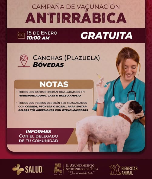 El 15 de enero habrá Campaña de Vacunación Antirrábica en la localidad de Bóvedas