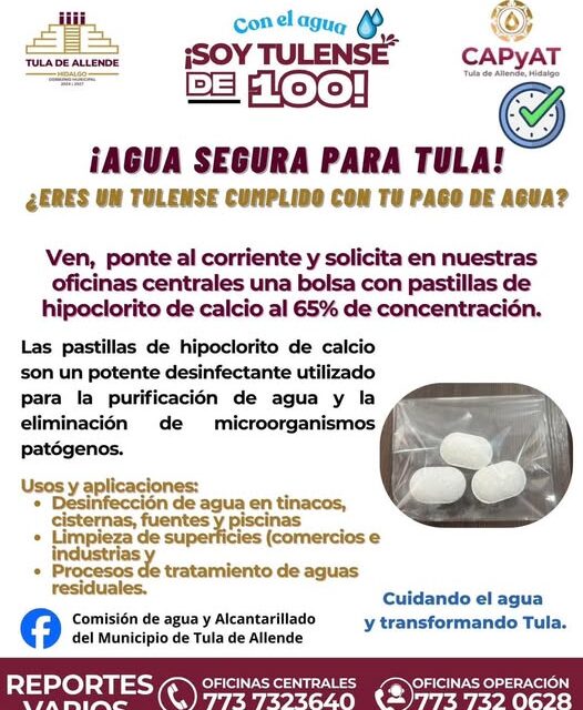 Paga tu agua y recibe hipoclorito de calcio en Tula de Allende