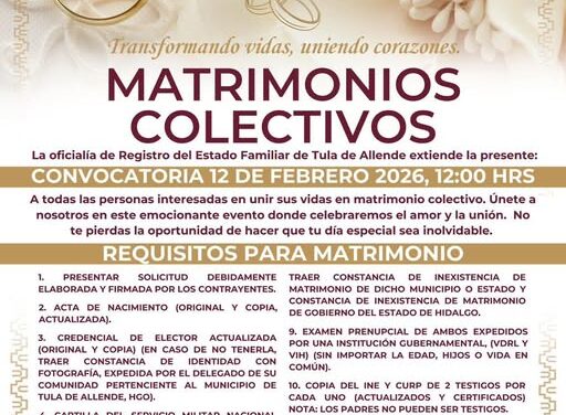 Gobierno de Tula de Allende invita a participar en los «Matrimonios Colectivos»