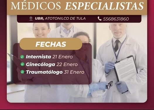 Habrá Jornadas de Médicos Especialistas en Atotonilco de Tula