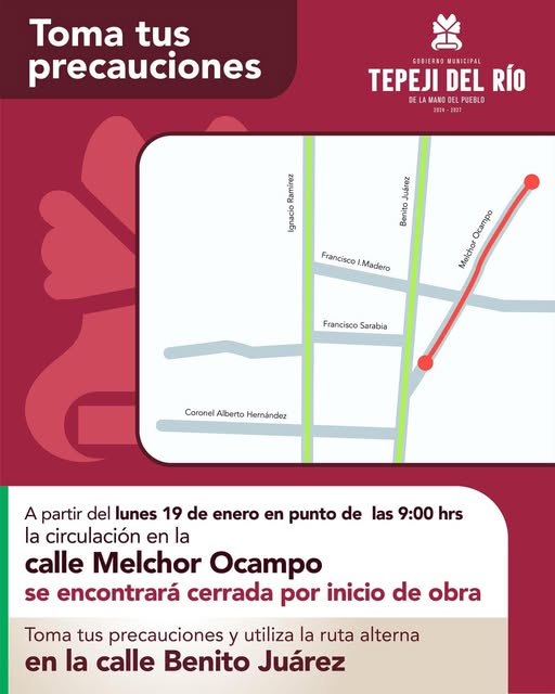 Cerrarán vialidad en Tepeji por inicio de obra