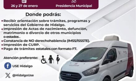 Las Unidades Móviles del Gobierno de Hidalgo estarán brindando servicio en Tepeji del Río