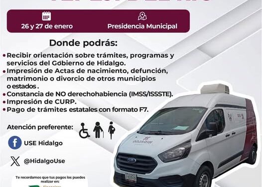 Las Unidades Móviles del Gobierno de Hidalgo estarán brindando servicio en Tepeji del Río