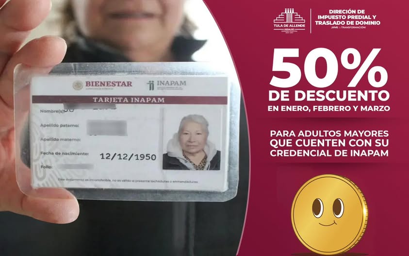 Las personas adultas mayores tienen un 50% de descuento en el pago del impuesto predial en Tula