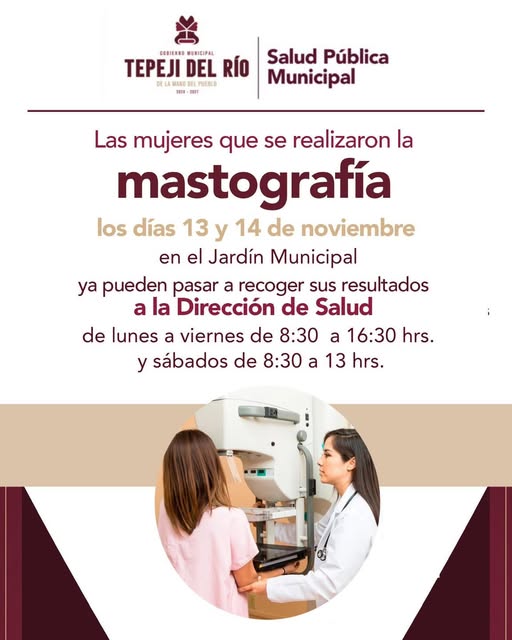 Listos resultados de mastografías en Tepeji del Río