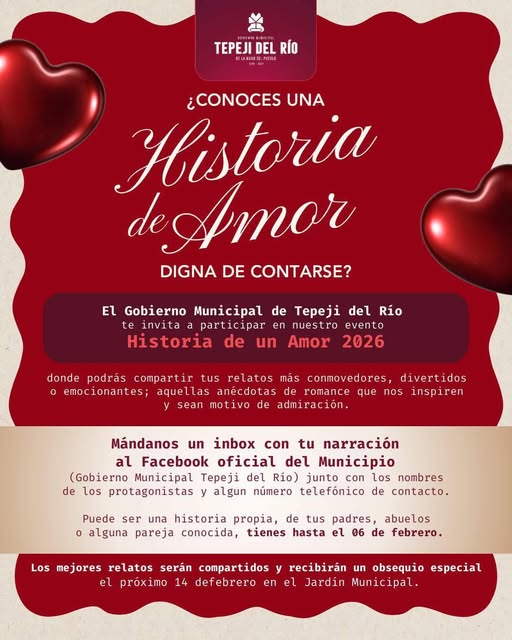 El gobierno municipal de Tepeji te invita a compartir una historia de amor