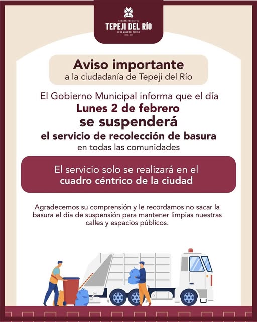 Suspenderán servicio de recolección de residuos solidos urbanos por día festivo en Tepeji