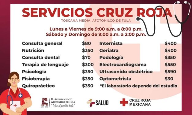 El gobierno de Atotonilco de Tula comparte los servicios que ofrece la Cruz Roja Toscana Media