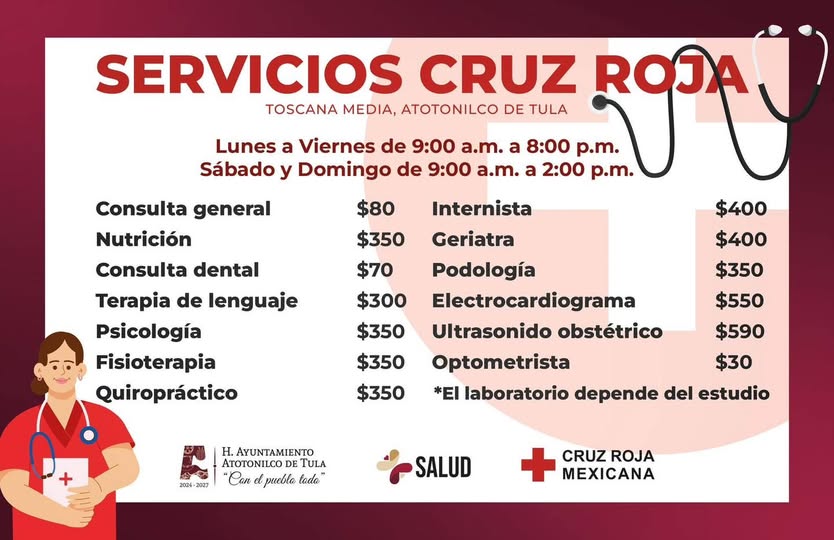 El gobierno de Atotonilco de Tula comparte los servicios que ofrece la Cruz Roja Toscana Media