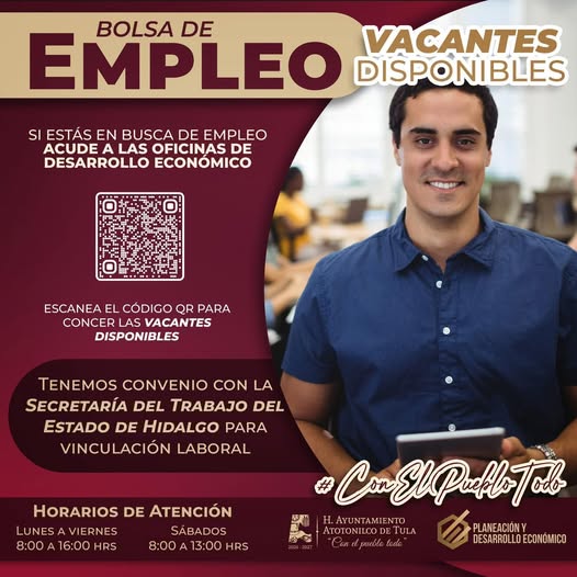 Gobierno de Atotonilco de Tula invita a consultar la lista de vacantes