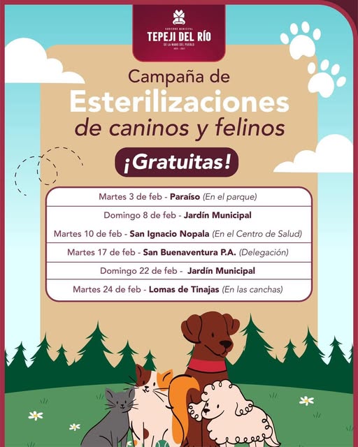 Habrá campaña gratuita de esterilizacion canina y felina en el jardín municipal de Tepeji del Río