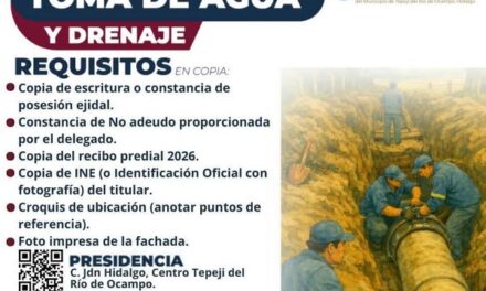 Conoce los requisitos para solicitar la conexión de toma de agua y drenaje en Tepeji del Río