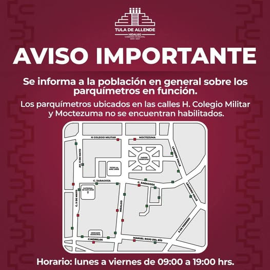 Aviso a la población sobre los parquímetros en Tula