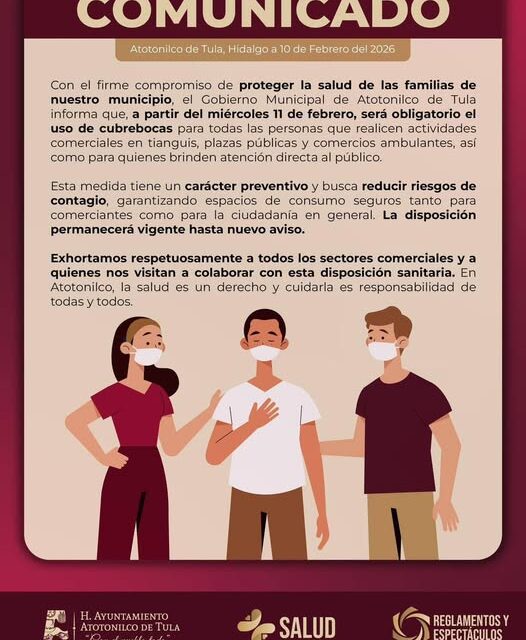 En Atotonilco de Tula el uso de cubrebocas será obligatorio para comerciantes en tianguis, plazas y atención al público en general