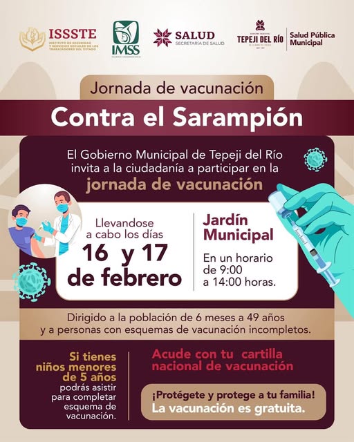 El Gobierno Municipal Tepeji del Río invita a la ciudadanía a participar en la jornada de vacunación