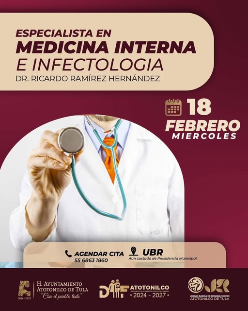 Habrá consultas con especialista en Medicina Interna e Infectología en Atotonilco de Tula