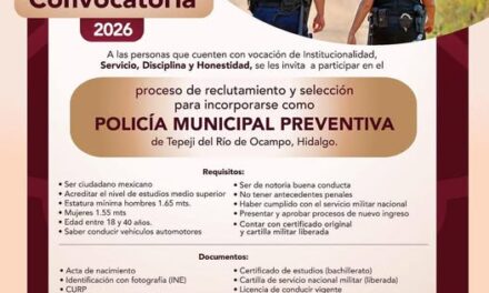 Convocatoria para incorporarse como POLICÍA MUNICIPAL PREVENTIVA de Tepeji del Río de Ocampo
