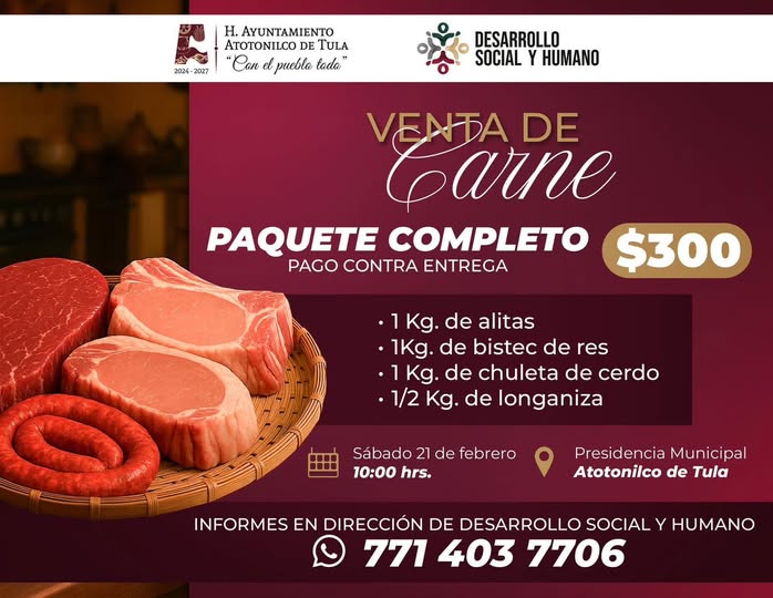 Fortalecen la economía de las familias de Atotonilco de Tula con paquetes de carne a bajo costo
