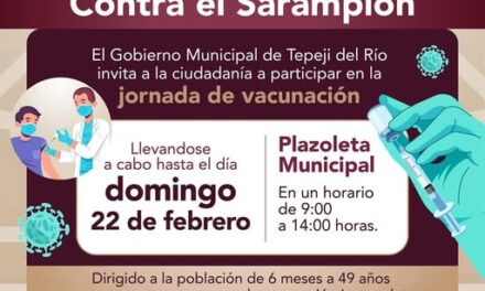 El domingo 22 de febrero, habrá jornada de vacunación en el Jardín Municipal de Tepeji