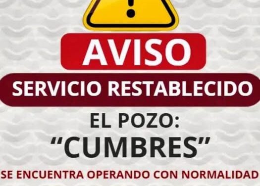 CAAMTROH conlcuye labores de reparación de bomba del pozo Cumbres