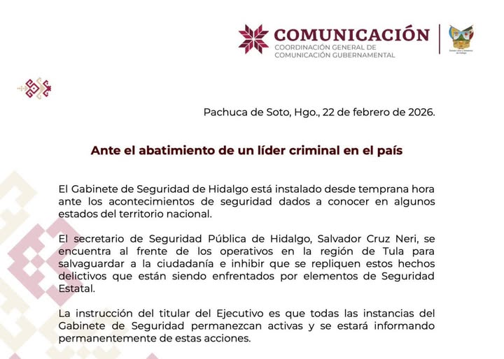 POSICIONAMIENTO GABINETE DE SEGURIDAD EN HIDALGO