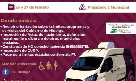 La Unidad Móvil de Expedición de Actas del Registro del Estado Familiar Estatales y Foráneas estará instalada en Atotonilco de Tula