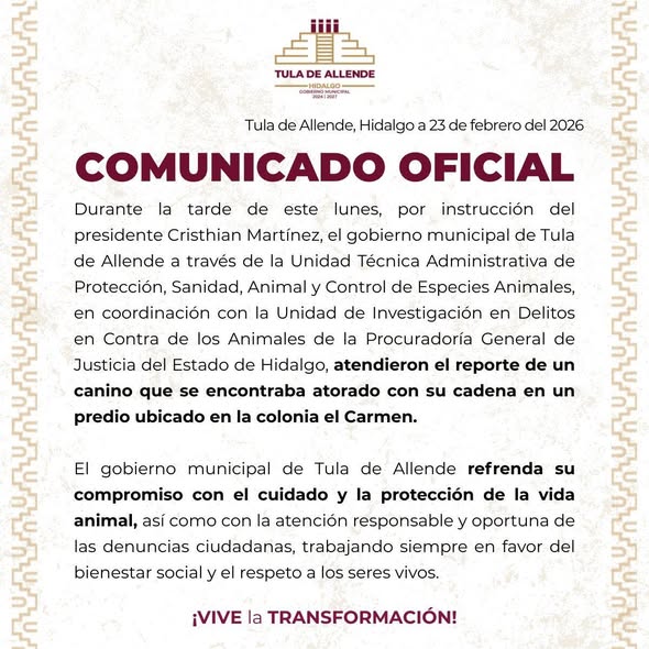 El gobierno municipal de Tula de Allende emite el siguiente comunicado