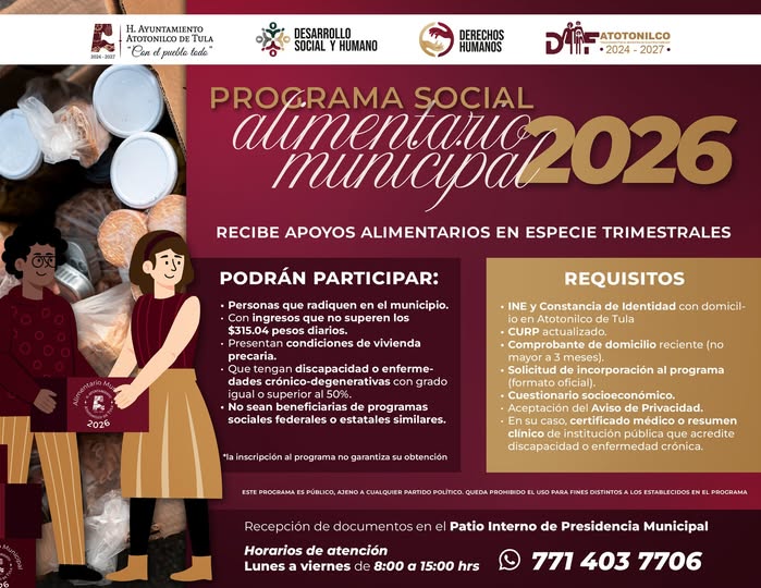 Inicia Programa Social Alimentario Municipal en Atotonilco de Tula