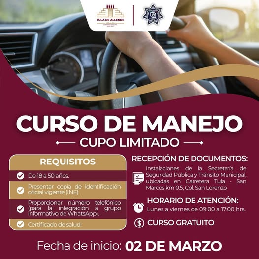Impartiran Curso de Manejo en Tula de Allende