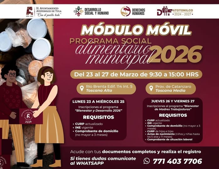 Última semana de inscripción al Programa Alimentario Municipal de Atotonilco de Tula