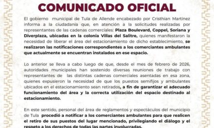 Gobierno Municipal de Tula de Allende emite el siguiente comunicado: