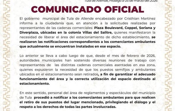 Gobierno Municipal de Tula de Allende emite el siguiente comunicado: