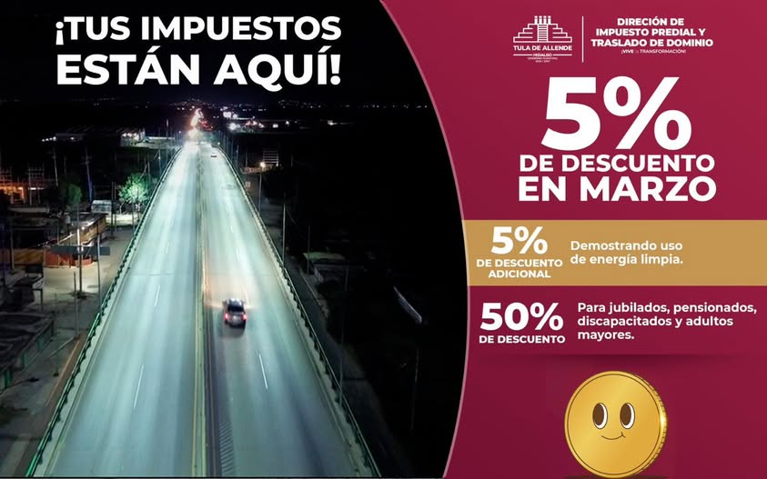 Durante el mes de marzo hay un 5% de descuento en el pago de impuesto predial en Tula de Allende