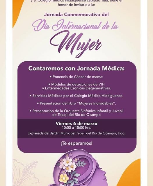 No te pierdas la Jornada Conmemorativa al Día Internacional de la Mujer que se llevará a cabo hoy en Tepeji del Río