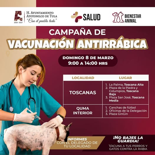 Inicia Campaña de Vacunación Antirrábica en Atotonilco de Tula