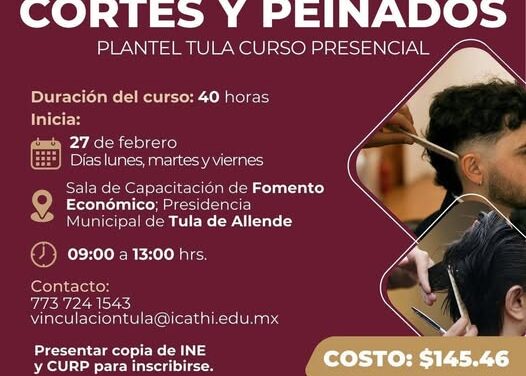 Impartirán curso de cortes y peinados en Tula de Allende