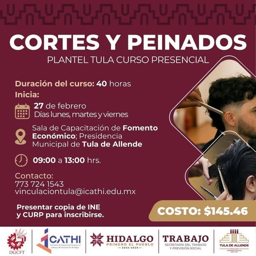 Impartirán curso de cortes y peinados en Tula de Allende