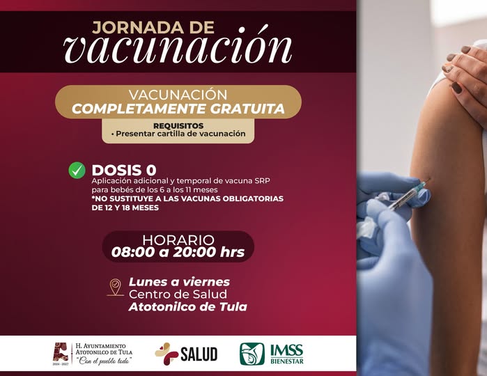 Habrá Jornada de Vacunación Dosis 0 en Atotonilco de Tula