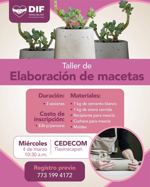 DIF Tepeji invita a participar en el taller de Elaboración de Macetas