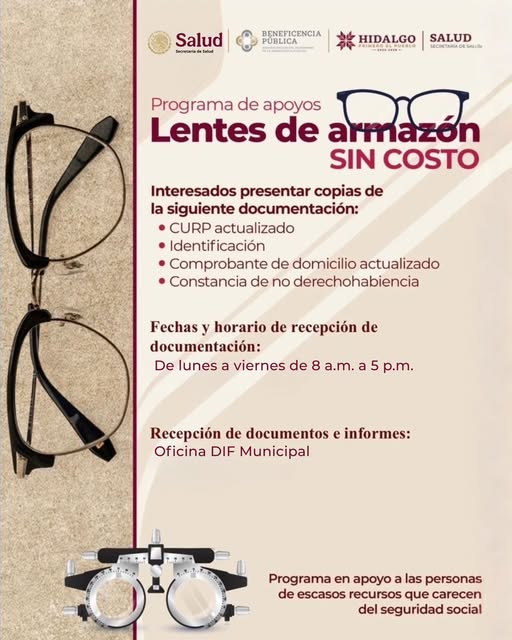 Continúa abierta la convocatoria del Programa de apoyos Lentes de armazon sin costo