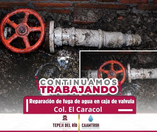 Personal de la Comisión de Agua de Tepeji, concluye trabajos de reparación de fuga de agua en El Caracol