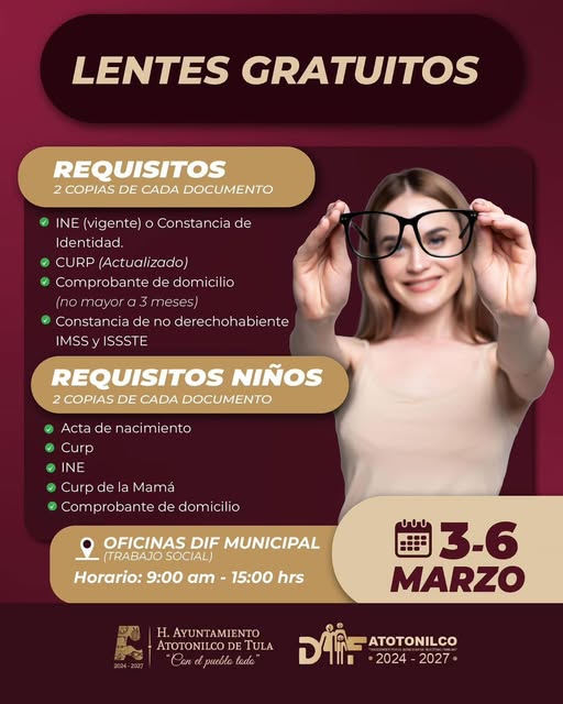 Abren convocatoria para el porgrama de lentes gratuitos en Atotonilco de Tula