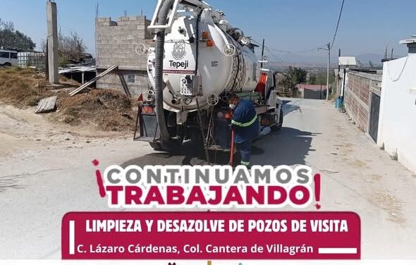 Realizan labores de desazolve y limpieza de dreane en Cantera de Villagrán