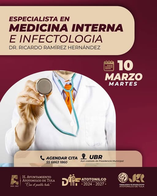 Especilista en Medicina Interna e Infectología dará consultas en Atotonilco de Tula